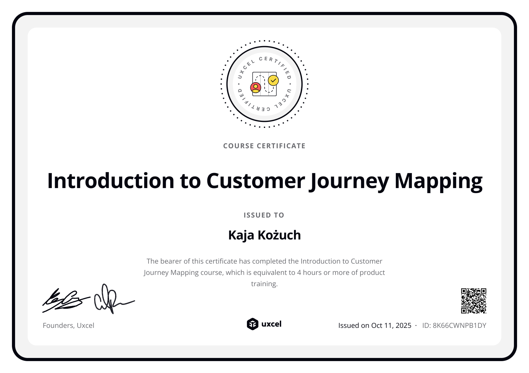 Kaja Kożuch's certificate